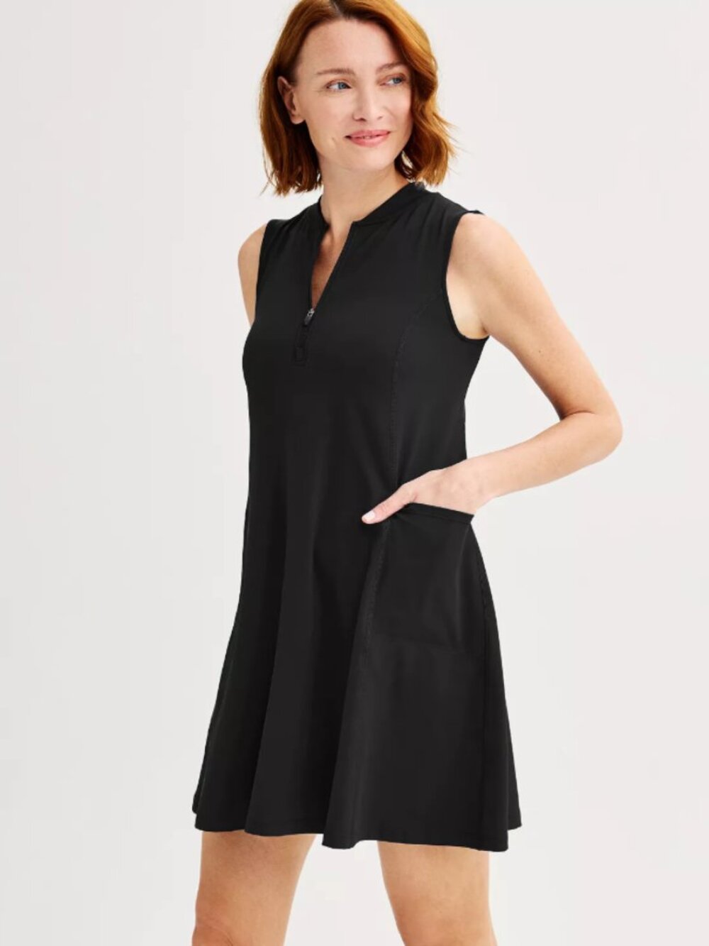 TEK Gear 1/4 Zip Tank Top Dress Women's Size Small Black Sleeveless Side Pockets